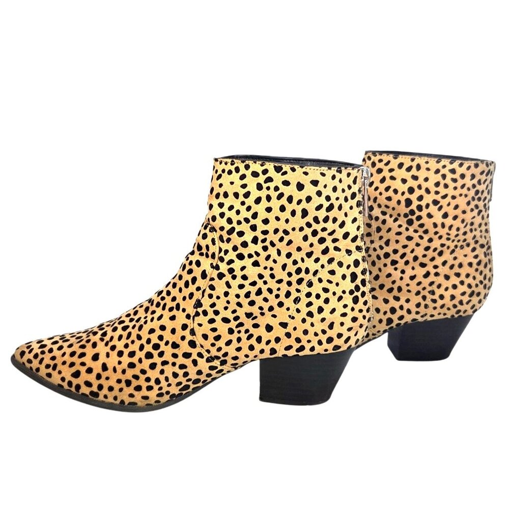 Qupid Mystique Cheetah Animal Print Vegan Suede Block Heel Pointed Ankle Booties - Picture 5 of 10